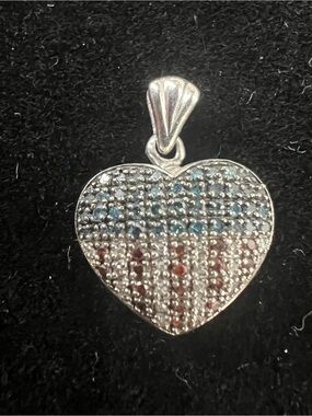 925 STERLING SILVER DIAMOND AND SAPPHIRE PATRIOT HEART PENDANT